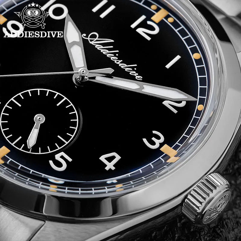 ADDIESDIVE 36mm Herren-Quarzuhr VH60 mit BGW9-Leuchtbeschichtung, Bubble-Mirror-Topfdeckelglas, 10Bar wasserdicht, Edelstahl-Uhr