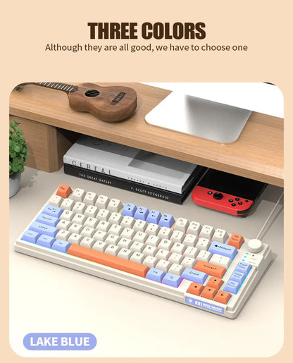 Teclado Gaming K81 com 81 Teclas, Layout 80%, Espanhol, Russo, Coreano e Árabe, USB com Fio, Luz RGB, Botão de Volume, Ergonómico