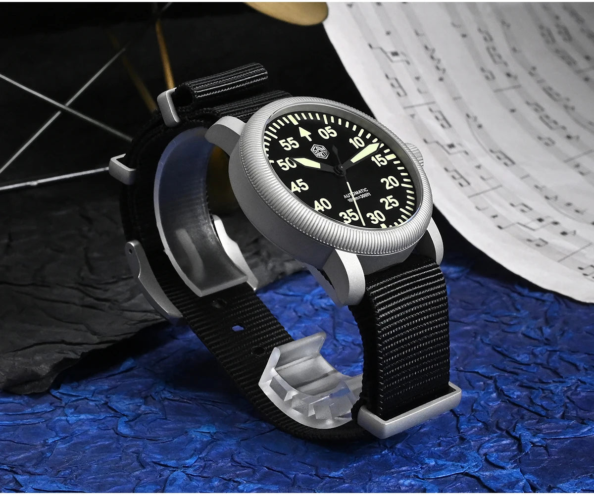 San Martin New 40mm Retro Pilot YN55 Automatic Mechanical Fashion Simple Style Men Wristwatch 100m Waterproof C3 Luminous SN0143
