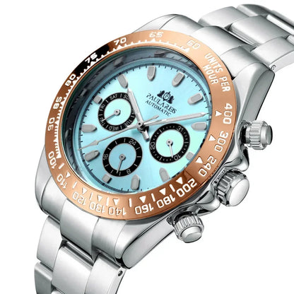 Automatic Watches for Men Mechanical Self Weind Gold Stainless Steel Glacier Ice Blue Chestnut Brown Bezel Reloj Hombre Baratos