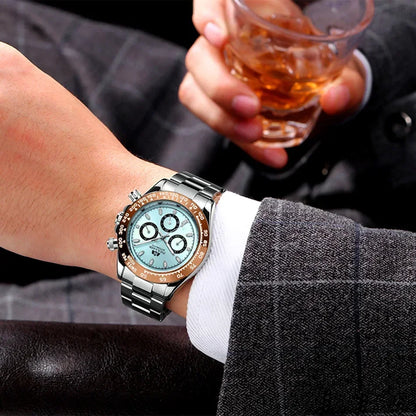 Automatic Watches for Men Mechanical Self Weind Gold Stainless Steel Glacier Ice Blue Chestnut Brown Bezel Reloj Hombre Baratos