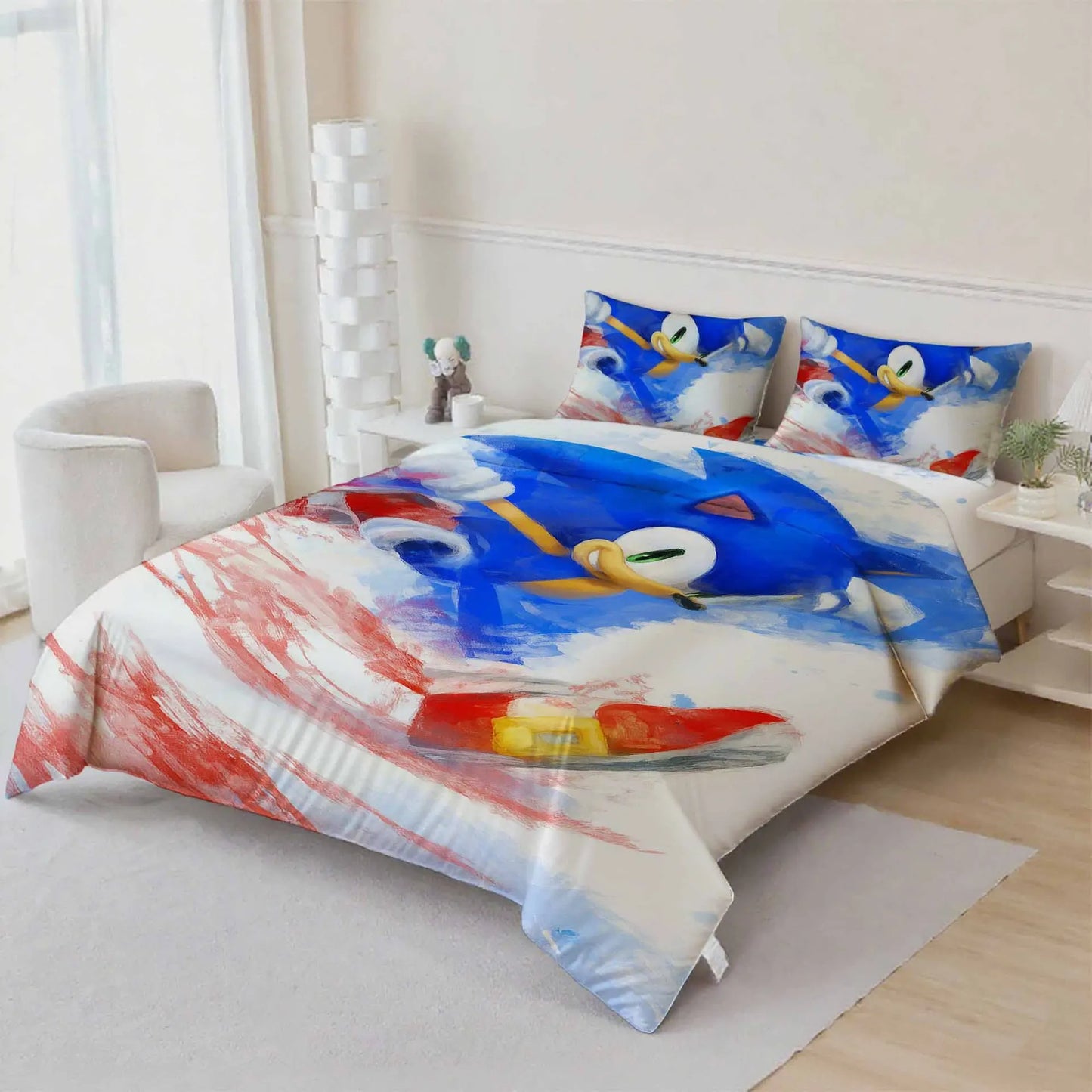 Cute Sonics Boy Bedding Set Digital Cartoon Sonics Duvet Cover Comforter Bed Youth Kids Girl Boys Gift