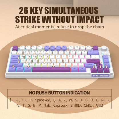 Teclado Gaming K81 com 81 Teclas, Layout 80%, Espanhol, Russo, Coreano e Árabe, USB com Fio, Luz RGB, Botão de Volume, Ergonómico