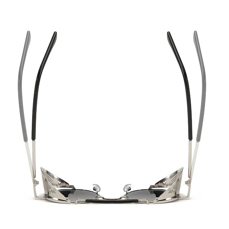 2023 Steampunk Side Wind Proof Mesh Flip Round Metal Sunglasses