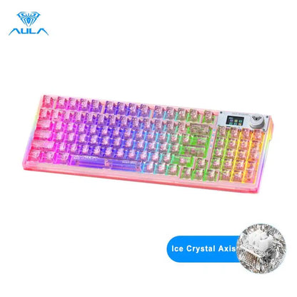 AULA F98PRO Wireless Mechanical Keyboard Transparent Keycaps RGB Backlit Custom 2.4G Hot Swappable Gaming Keyboard With Screen