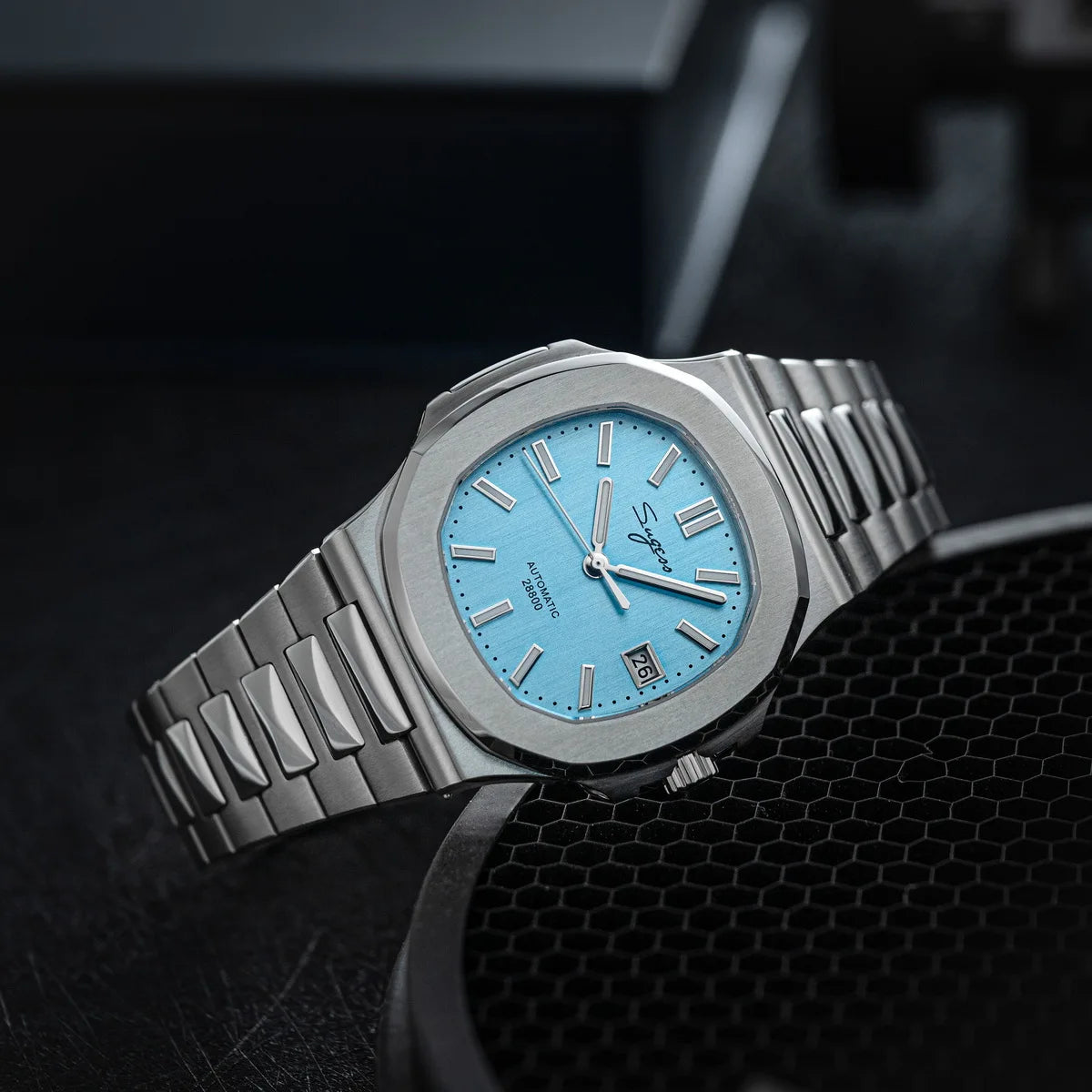 Sugess Herrenuhr, automatische mechanische Armbanduhr, Miyota 9015 Uhrwerk, MOP-Zifferblatt, Leuchtfunktion, wasserdicht bis 5bar, Luxus-Armband S466