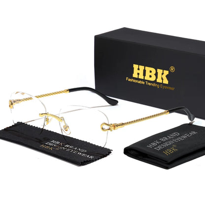 HBK Frameless Metal Sunglasses Men Wave Cutting Sun Glasses for Women Travel Shopping Shades Eyeglass UV400 Summer Style