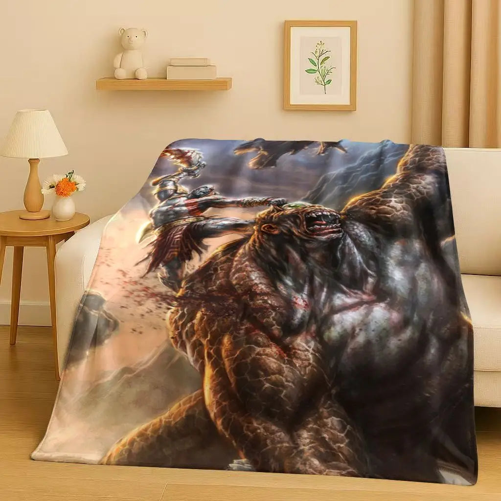 3D Kratos God of War Games Cartoon Gamer Flannel Blanket,Ultra Soft Warm Plush Throw for Home Bedroom Bed Sofa Cover Picnic Kids