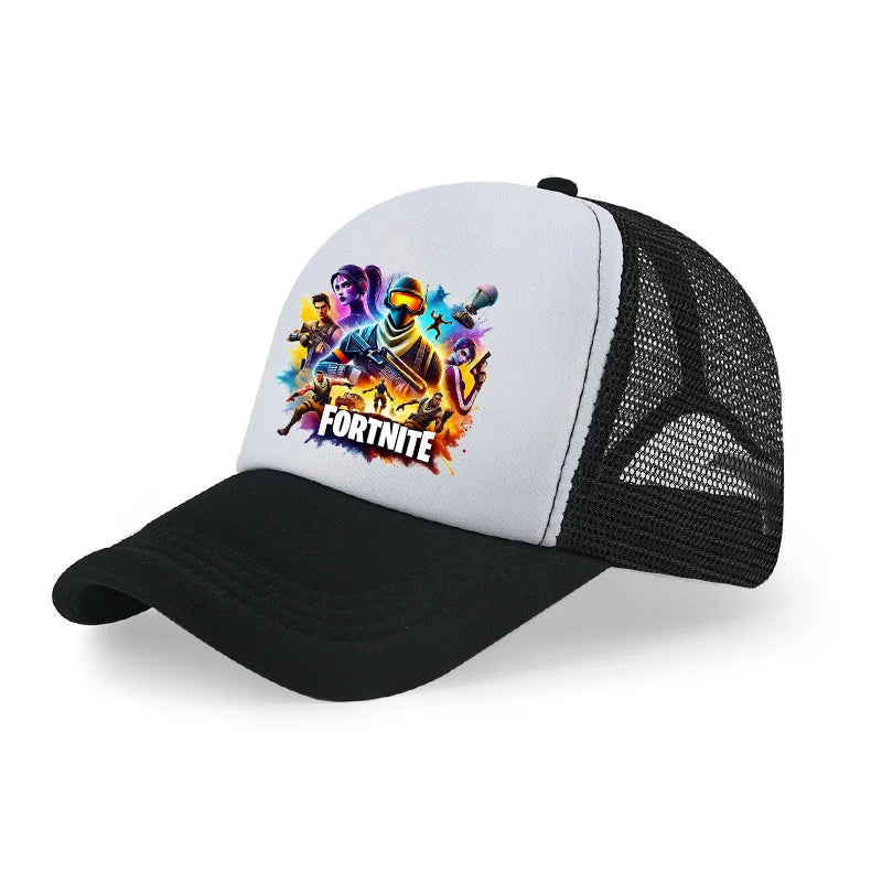 Gorra de béisbol Fortnite con estampado de juego estilo cartoon para niños, gorra de malla transpirable de verano, visera ajustable, regalo de cumpleaños para niños