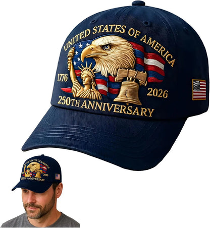 1pc United States 250th Anniversary Baseball Caps for Women,Washed Retro Design,Handmade Embroidery Hat for Parties,Adjustable
