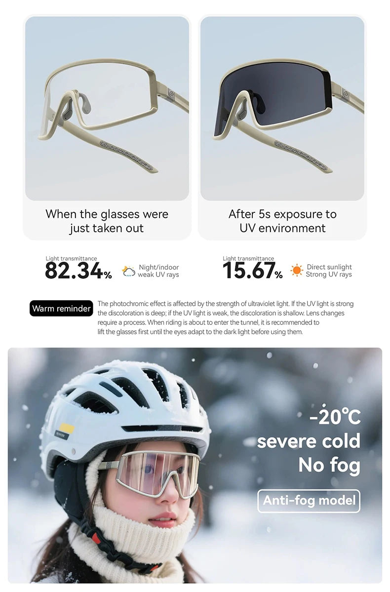 ROCKBROS Cycling Glasses Polarized Photochromic Anti-Fog Sunglasess Windproof Goggles Sport MTB Road Bike Shades