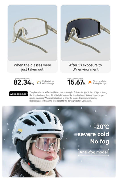 ROCKBROS Cycling Glasses Polarized Photochromic Anti-Fog Sunglasess Windproof Goggles Sport MTB Road Bike Shades