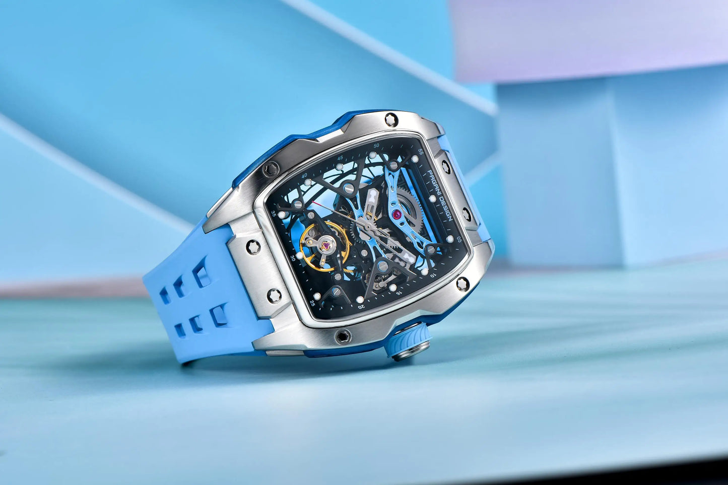 Novo Relógio de Pulso Masculino PAGANI DESIGN PDYS018 Automático Mecânico, Fashion Casual Skeleton, Safira e Aço Inoxidável