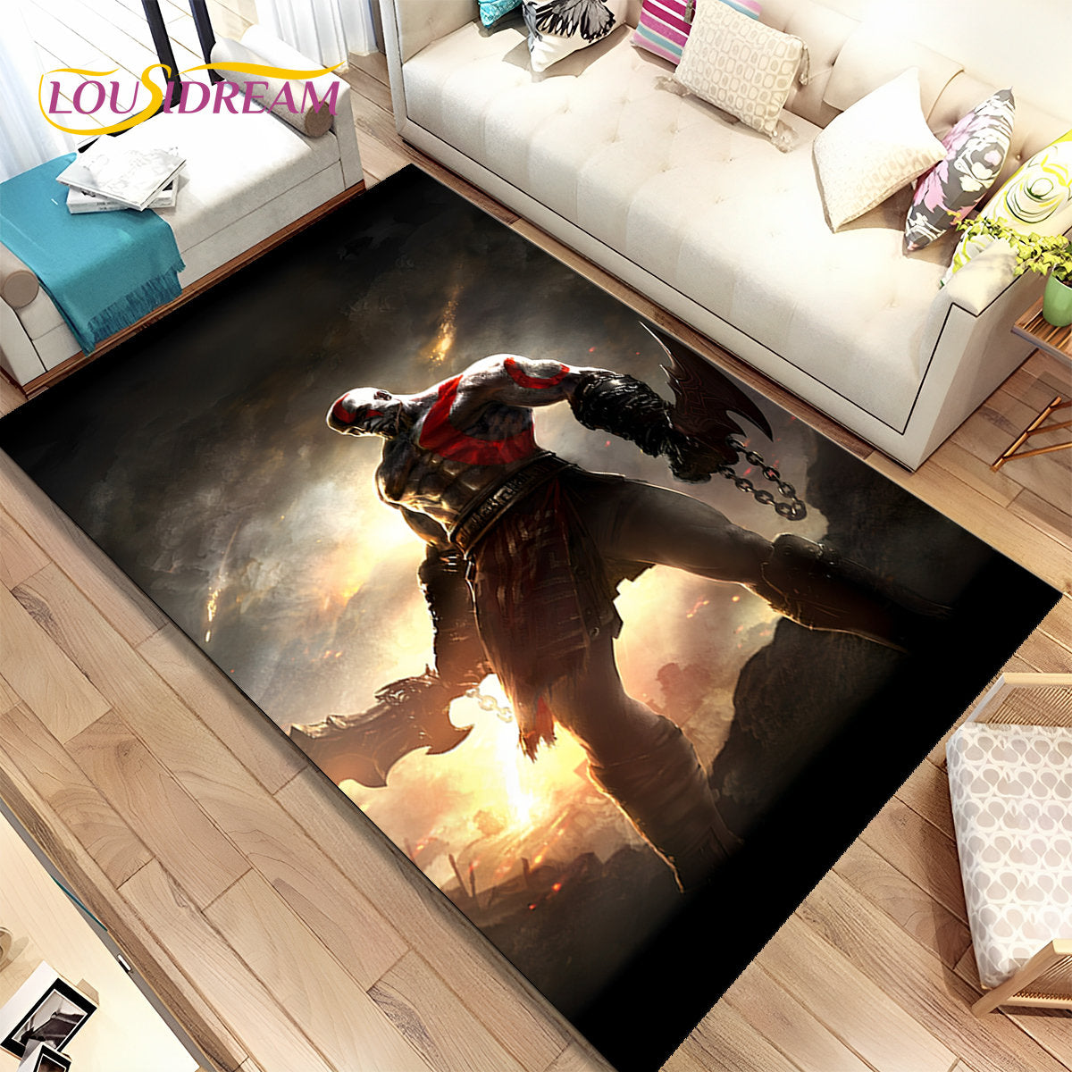 God of War Game Gamers Kratos  Area Rug,Carpet Rug for Living Room Bedroom Sofa Doormat Decoration, Kids Play Non-slip Floor Mat