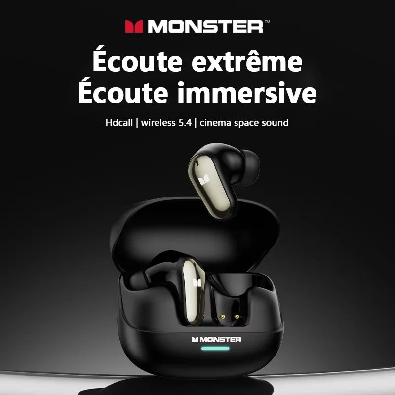 Monster MQT52 kabellose Bluetooth 5.4-Ohrhörer mit langer Akkulaufzeit, Gaming-Kopfhörer im Dual-Modus, Hi-Fi-Stereoklang-Headset mit Mikrofon