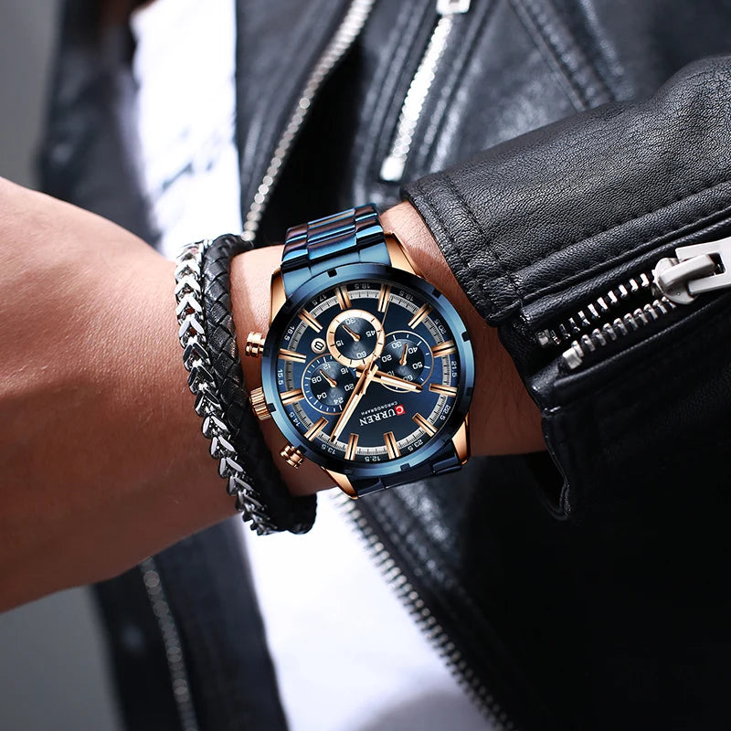 Zegarek męski CURREN – luksusowy chronograf sportowy, mechanizm kwarcowy, w całości ze stali, wodoodporny