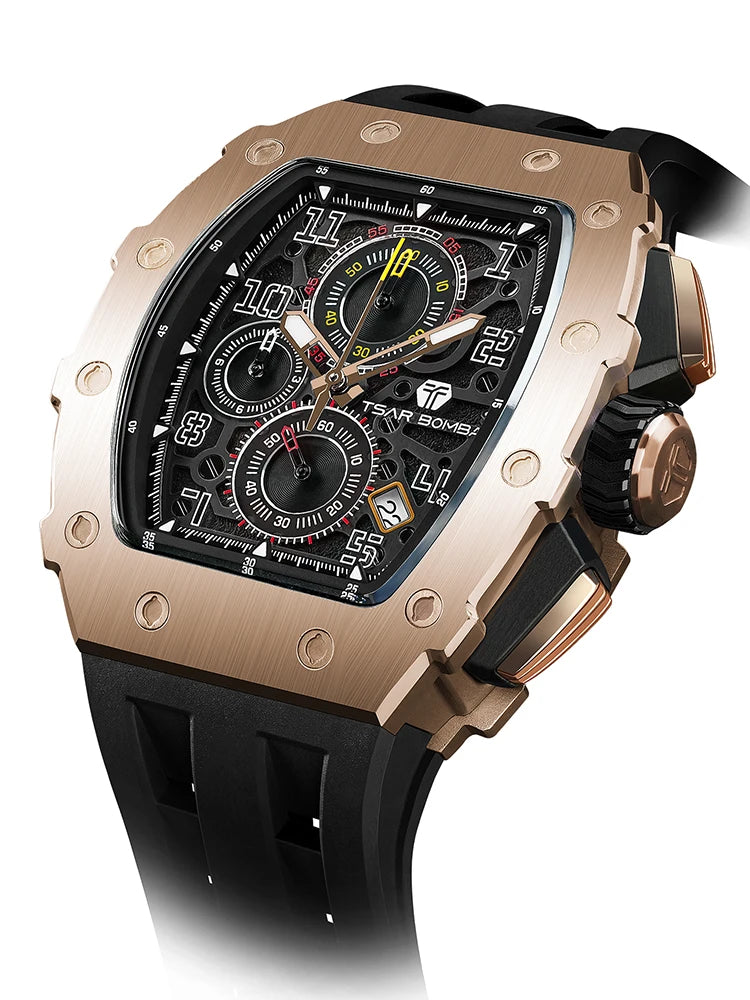 Reloj TSAR BOMBA New TB8204 para hombre, cronógrafo de cuarzo japonés, resistente al agua 50M, reloj de pulsera deportivo de moda, reloj masculino de lujo, regalo para hombre