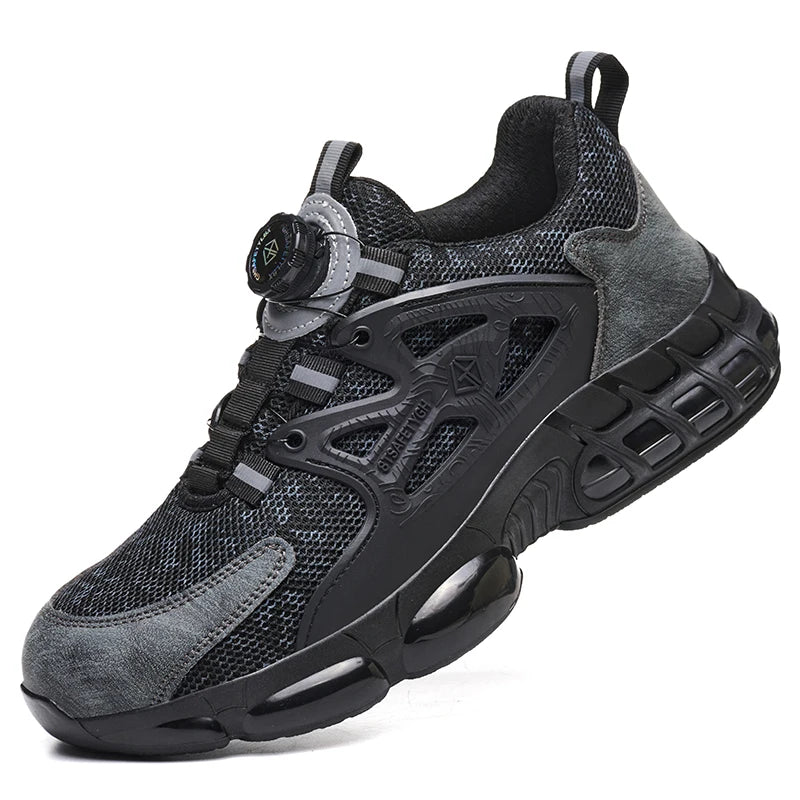 Zapatos de seguridad laboral para hombre talla 47 48 con diseño reflectante, puntera de acero, botón de rotación, zapatillas de trabajo y botas de seguridad protectoras