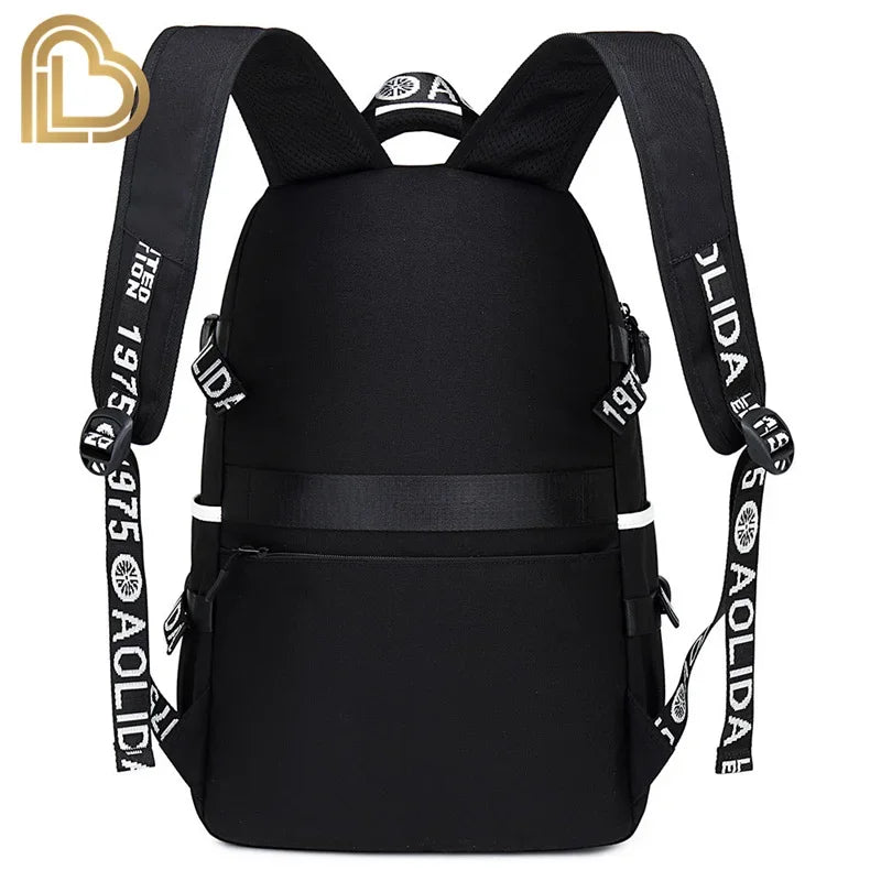 Mochila Yule Trooper F-Fortnited Battle Royale com carregamento USB, figuras anime e compartimento para material escolar para estudantes