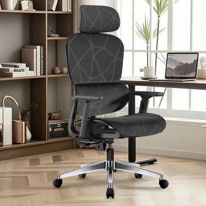 Ergonomic Office Chair Lumbar Support & Neck Pillow Soft Padded Armrests Breathable Mesh Multi-Position Height Adjustment Comfort