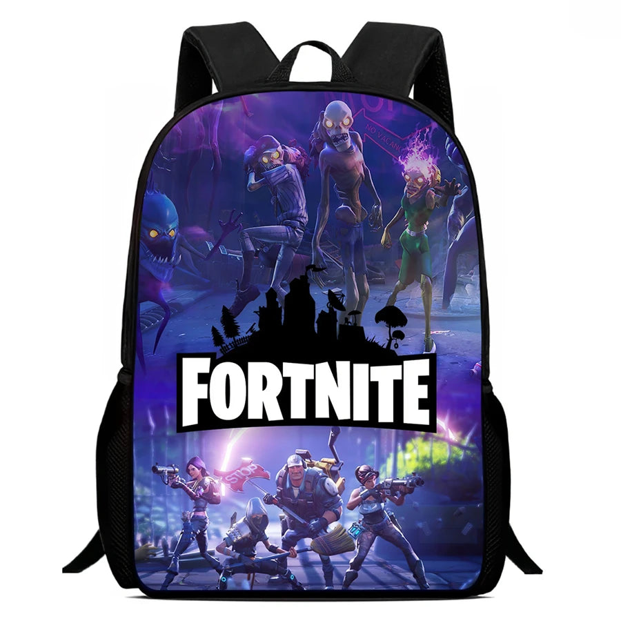 Fortnite Cartoon 15-Zoll leichter Rucksack mit verstellbaren Schultergurten – tägliche Schultasche für Kinder, Jungen und Mädchen, Alter 5-9