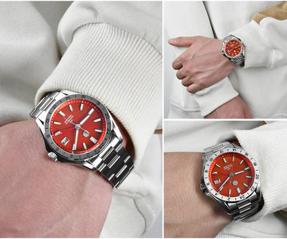 Relógio de Luxo para Homem San Martin 39mm com Mostrador em Pedra Aventurina, NH34 GMT Automático Mecânico, Safira, Impermeável e Luminescente SN0129