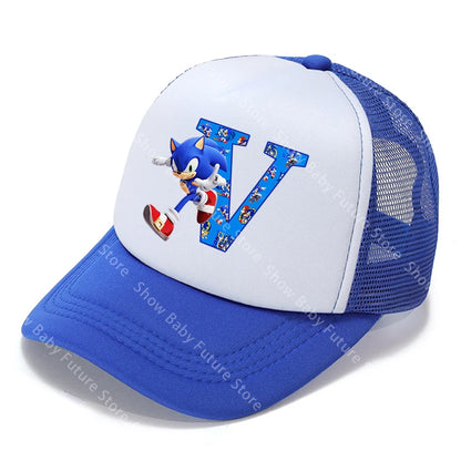 Cartoon Letters A-Z Sonics Boys Girls Baseball Caps Adult Outdoor Sports Breathable Mesh Hat Cute Anime Sunbonnet Birthday Gifts