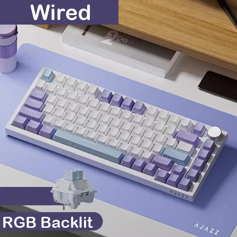 AJAZZ AK820 Pro kabelgebundene & kabellose mechanische Gaming-Tastatur, Tri-Mode, RGB-Hintergrundbeleuchtung, Hot-Swappable-Switches, kompaktes 70%-Layout, PC/Mac