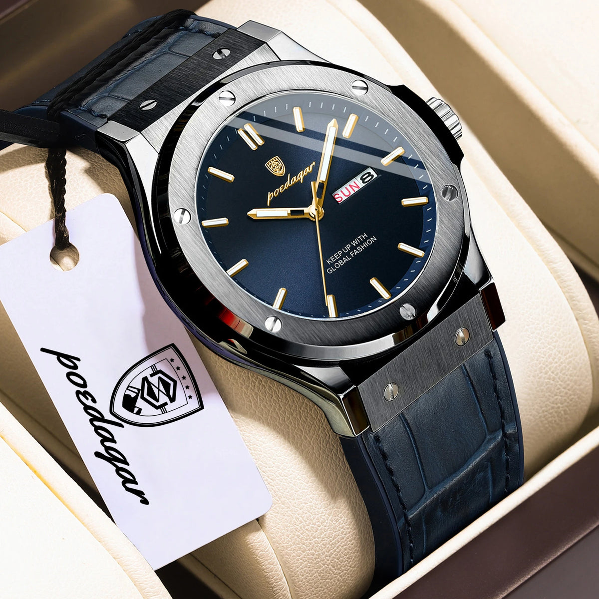 Montre pour homme POEDAGAR – Modèle original, style professionnel, étanche, bracelet en silicone, affichage de la date et du jour, mouvement à quartz, montre de luxe tendance.