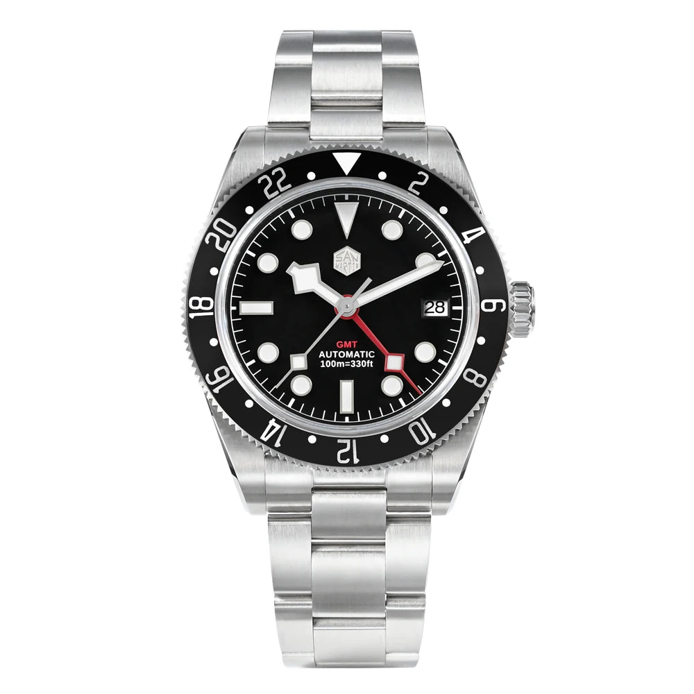 San Martin 39mm NH34 GMT Men's Luxury Watch Bidirectional Aluminum Bezel Automatic Mechanical Sapphire 100M Waterproof SN0109