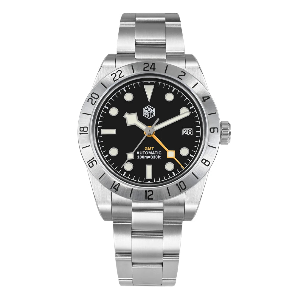 San Martin Neue 39mm NH34 BB GMT Automatikuhr, mechanische Sportuhr, Saphirglas, Leuchtanzeige, wasserdicht bis 100m, für Herren, Relogio SN0054