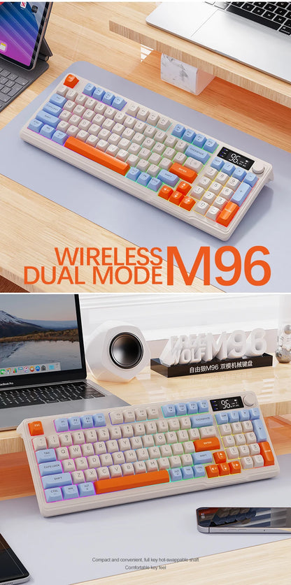M96 Bluetooth-Tastatur Kabellose FREEWOLF Bildschirm-Gaming-Tastatur, elektronischer Bildschirm, Multi-Device-Verbindung, ergonomisches Gaming