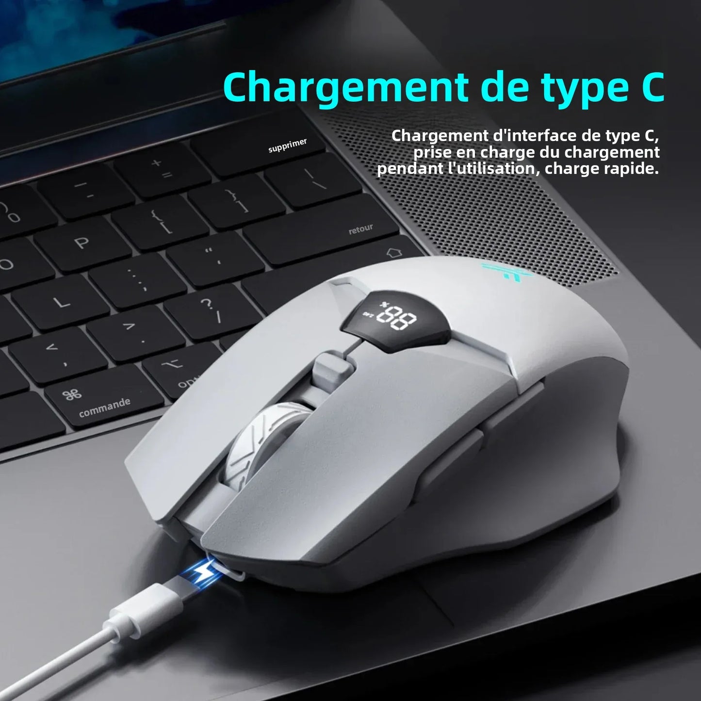 Mouse Bluetooth wireless con display digitale della batteria, mouse ergonomico silenzioso per PC, laptop e gaming, 2.4G/Bluetooth 5.0