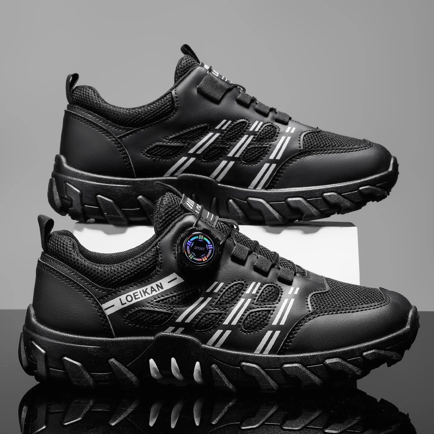Men's All-Season Outdoor Casual Hiking Shoes, Comfortable Breathable Slip-On Design with Rotating Buckle, Thick-Soled PVC Sneake