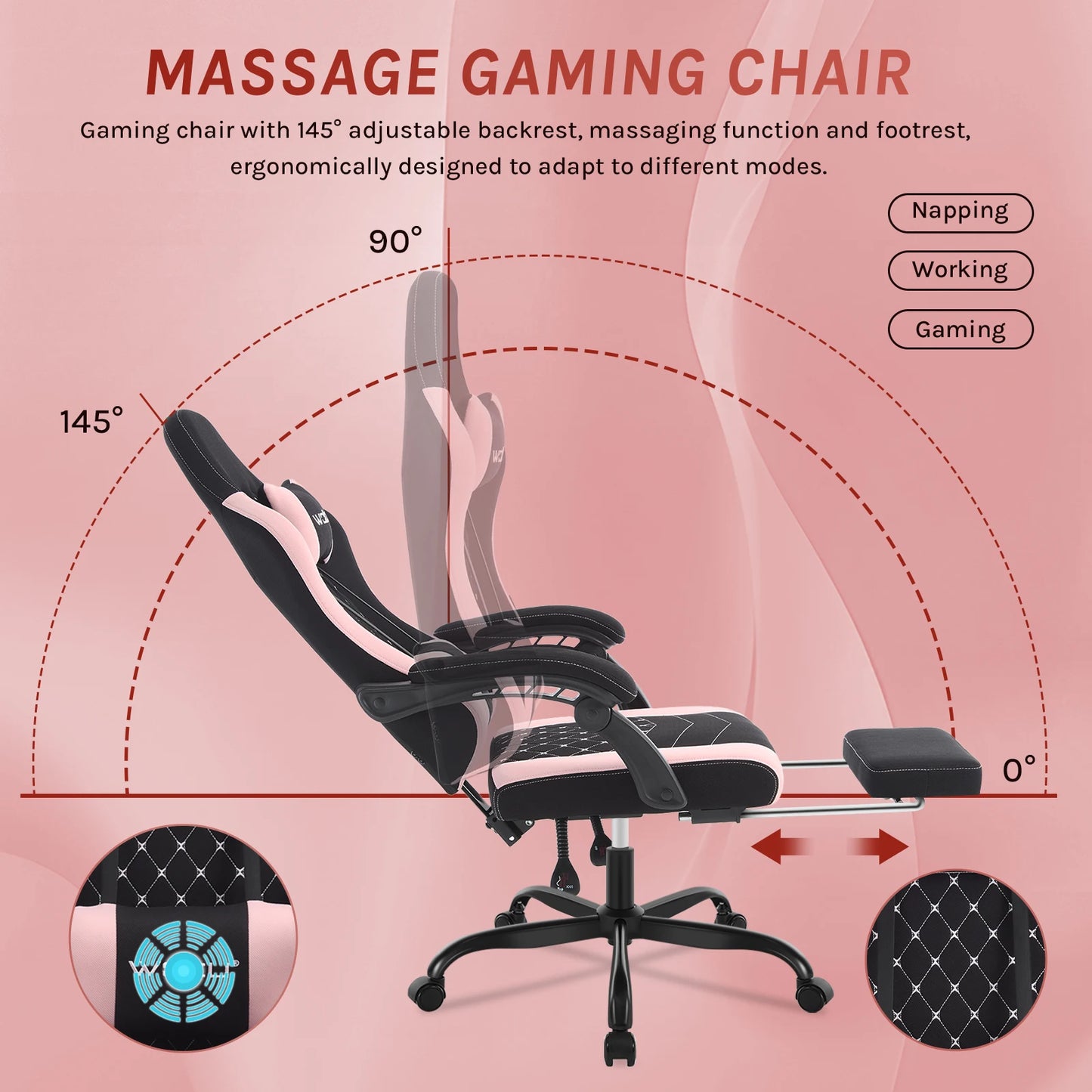 Sedia da ufficio girevole WOLTU con funzione massaggio, poltrona ergonomica con cuscino e poggiapiedi, sedia gaming regolabile in altezza