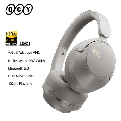 Casque sans fil Bluetooth 6.0 QCY BH25H3SA avec audio spatial 3D, réduction de bruit active adaptative -56 dB, haut-parleur de 53 mm, casque pliable supra-auriculaire