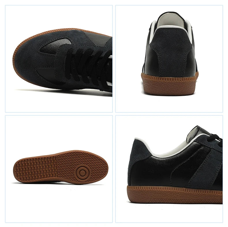 Sapatilhas de designer para homem, moda outono 2025, estilo retro com atacadores, ténis de estudante para mulher em pele, calçado casual para caminhada