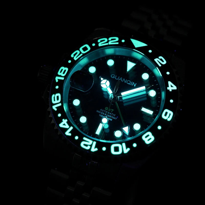 GUANQIN GMT Men's Watches 2025 New Automatic Watch Men NH34 Mechanical Wristwatch Sapphire Glass Stainless Steel Clock Left Hand