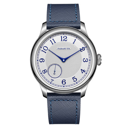 Relógio masculino FARASUTE NEW Machinery com mostrador salmão, movimento mecânico manual ST17, pequeno segundeiro e bracelete Bonklip vintage
