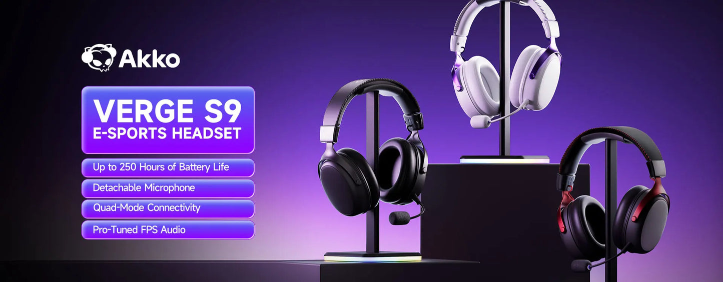 Cuffie gaming AKKO Verge S9 con microfono – Driver da 53mm, Bluetooth wireless quad-mode 5.3, audio surround 7.1, cuffie gaming professionali per FPS