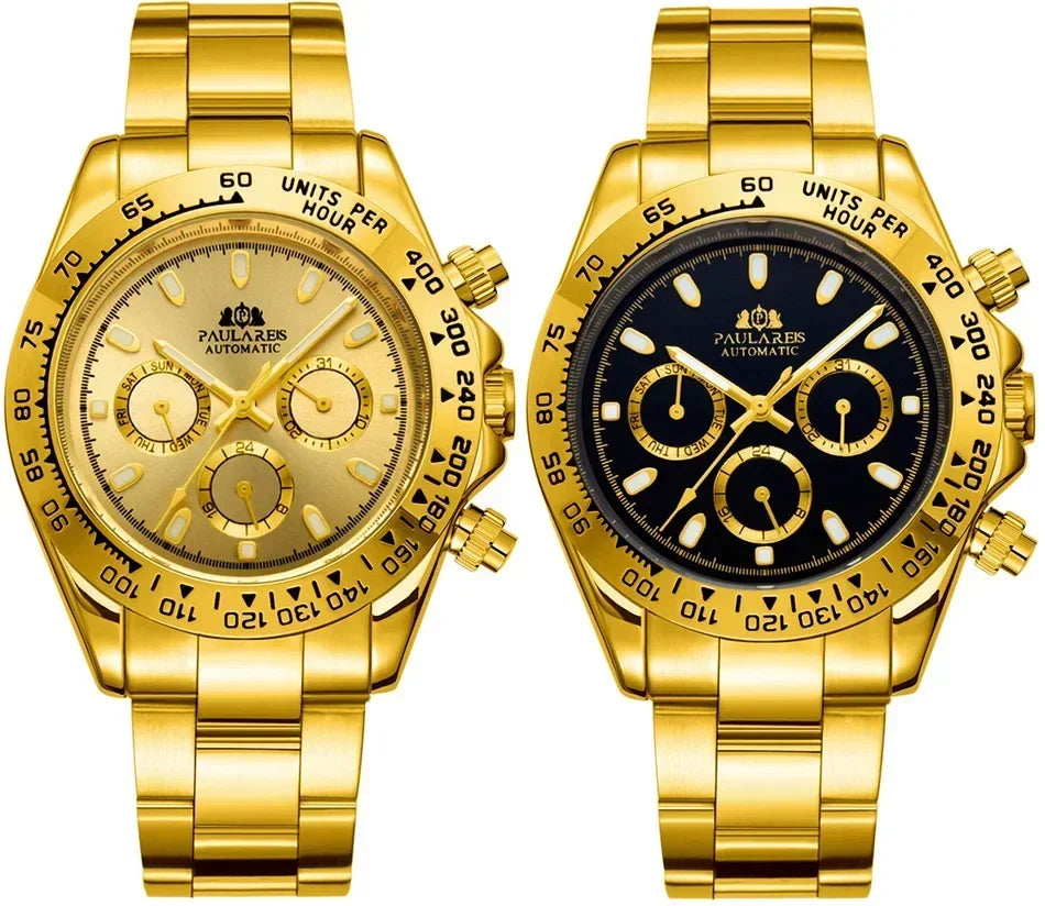 Automatic Watches for Men Mechanical Self Weind Gold Stainless Steel Glacier Ice Blue Chestnut Brown Bezel Reloj Hombre Baratos