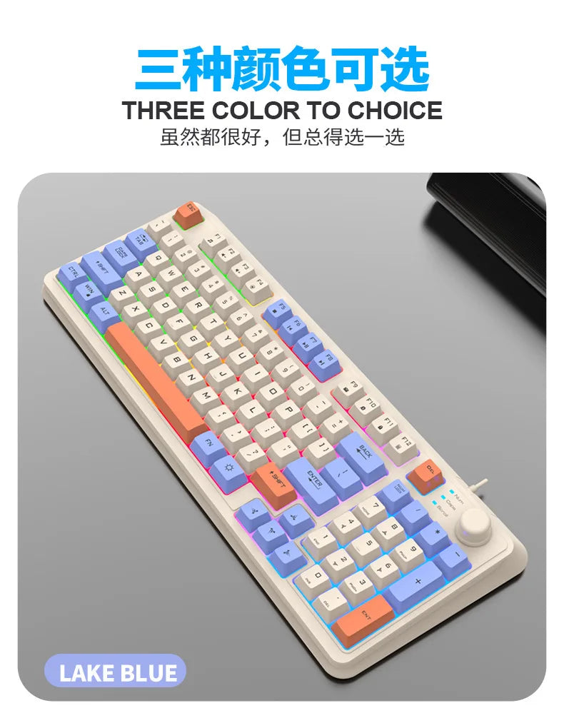 Teclado Gaming K81 com 81 Teclas, Layout 80%, Espanhol, Russo, Coreano e Árabe, USB com Fio, Luz RGB, Botão de Volume, Ergonómico