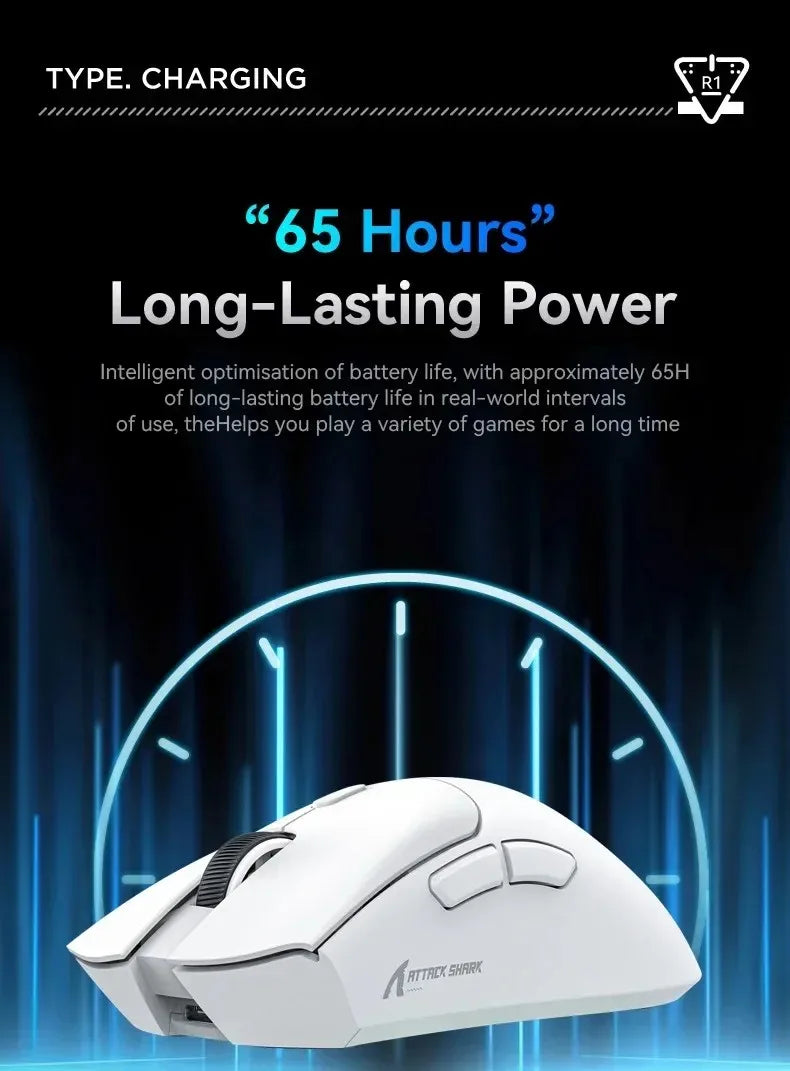 ATTACK SHARK R1 59g Ultra-Light Mouse with PAW3311, 18000 DPI, 400 IPS, 40G, 1000Hz, Tri-Mode, Broadcom BK3633 Master, 20 Million Times