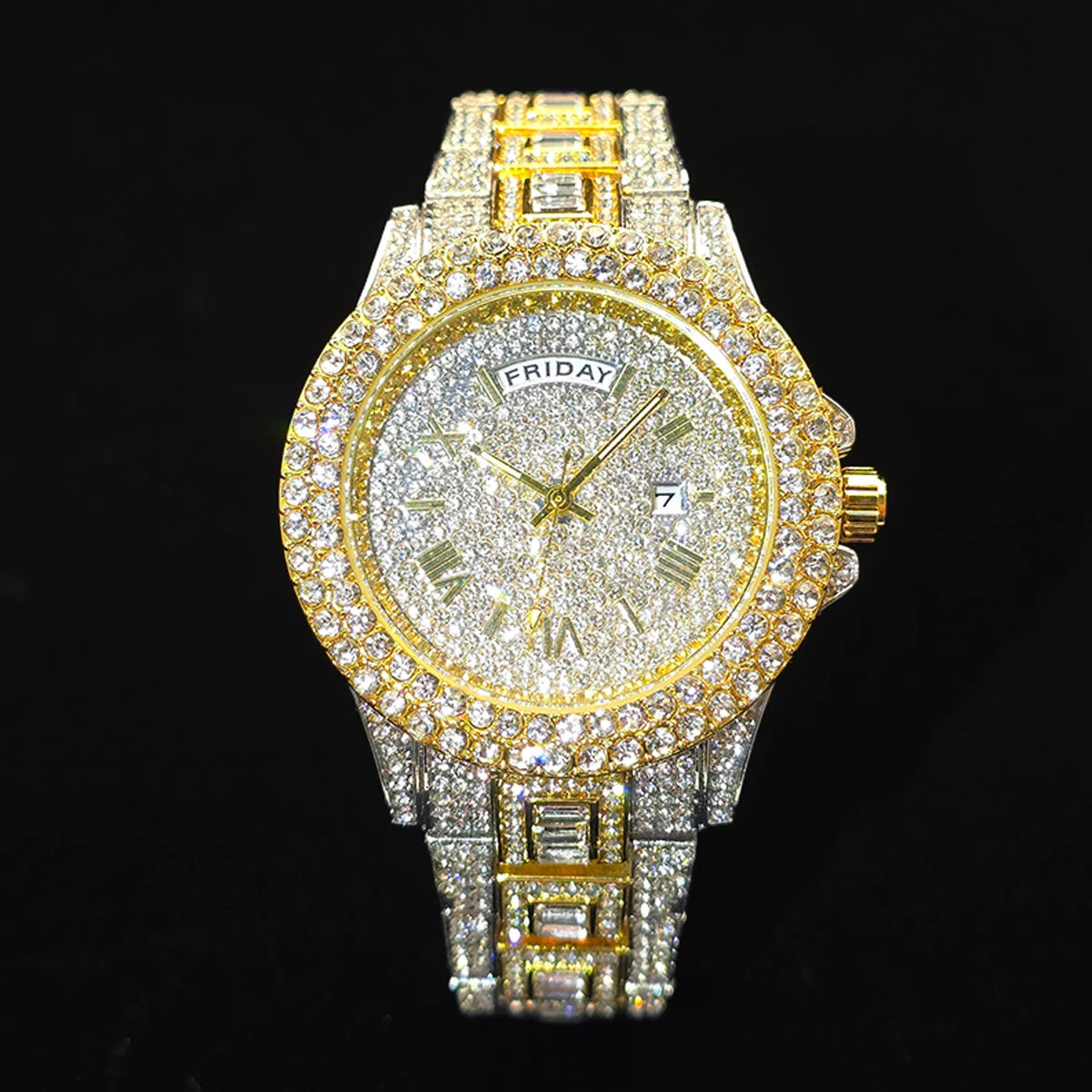 Men's Gold Quartz Watches Calendar Week Display Diamond Watch For Man Dropshipping
