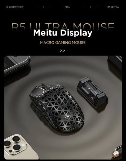 Rato Gaming Sem Fios ATTACK SHARK R5 Ultra em Fibra de Carbono, Sensor Gaming PixArt PAW3950MAX, 42000DPI, 8000Hz, MCU Nordic 52840