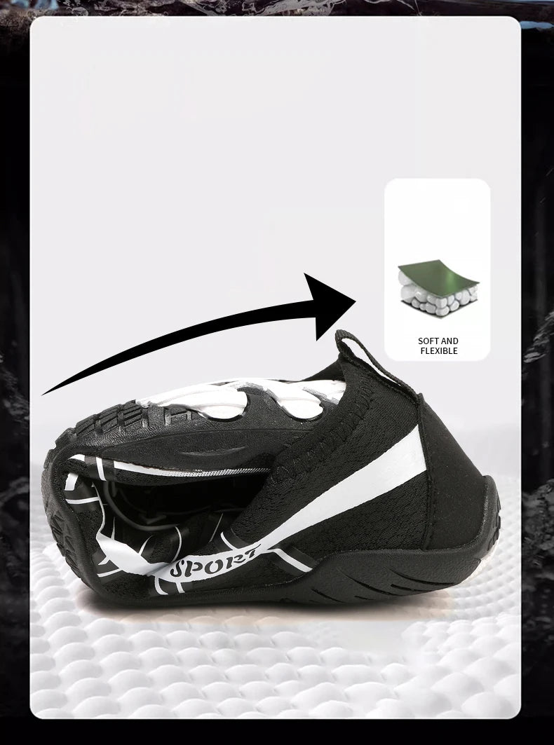 Novos sapatos aquáticos 2025 barefoot para praia e desporto, sapatos de natação antiderrapantes de alta qualidade, sapatos desportivos casuais de cinco dedos unissexo