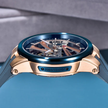Zegarek męski PAGANI DESIGN – luksusowy model z mechanizmem automatycznym typu „skelet” (z widocznym mechanizmem), wyposażony w tourbillon, szkło szafirowe z powłoką antyrefleksyjną, wodoodporny i luminescencyjny.