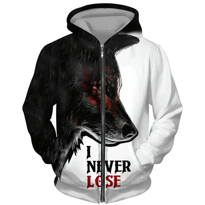 Sweat à capuz com fecho e estampado 3D de lobo, estilo streetwear, para homem/mulher, casaco com capuz unissexo casual hip-hop