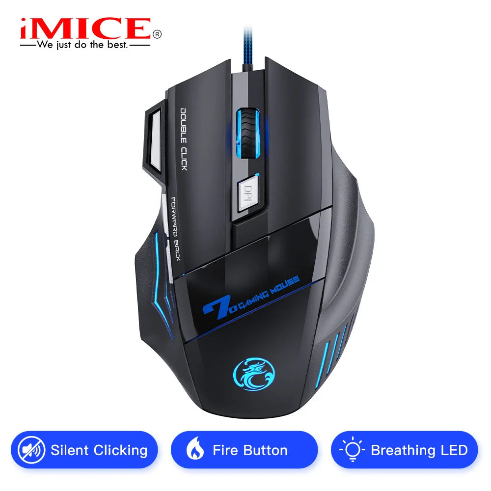 IMICE X7 Optische Gaming-Maus – einstellbare DPI, ergonomisches Anti-Rutsch-Design, farbenfrohe Beleuchtung, geeignet für Desktop-Computer und Laptop