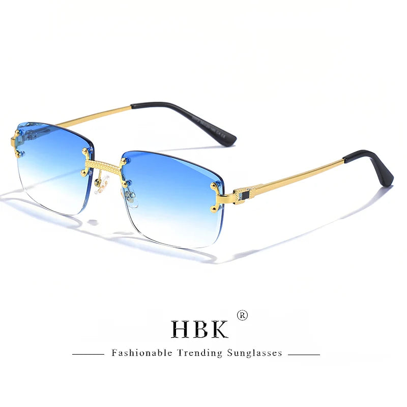 HBK Square Rimless Sunglasses Women TOP Quality Retro Metal Sun Glasses Men Luxury Party Business Gradient Shades 2024